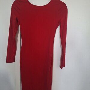 SHEIN Red Bodycon Midi Dress Round Neck Long Sleeve Size S